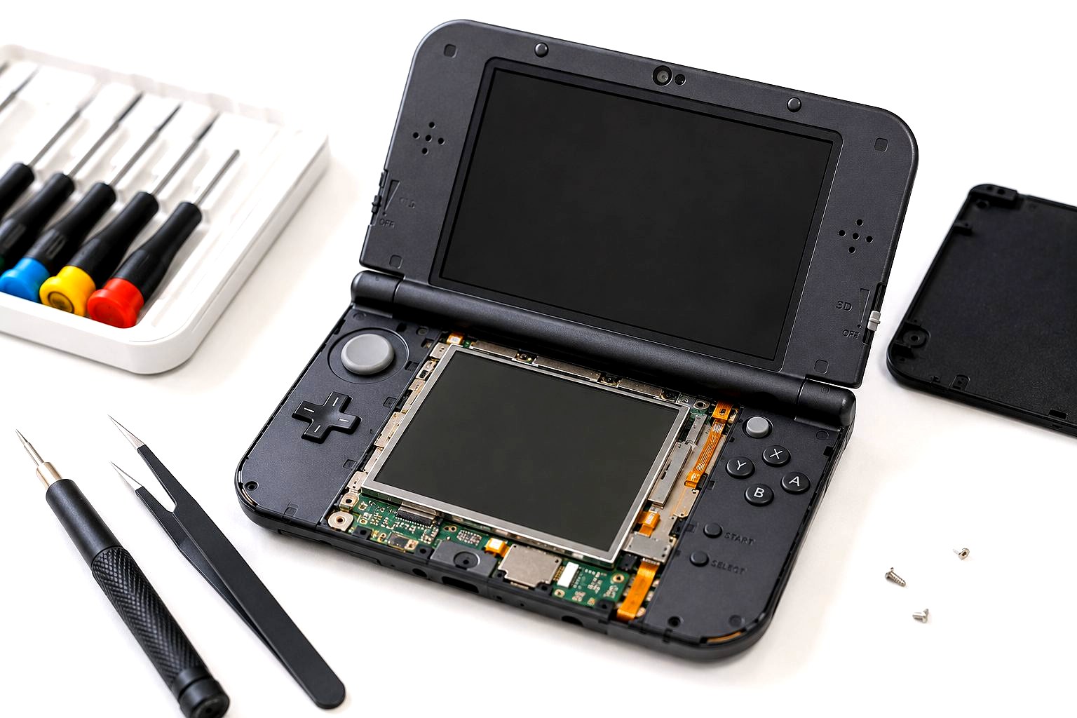 携帯ゲーム機の分解・基板修理の様子